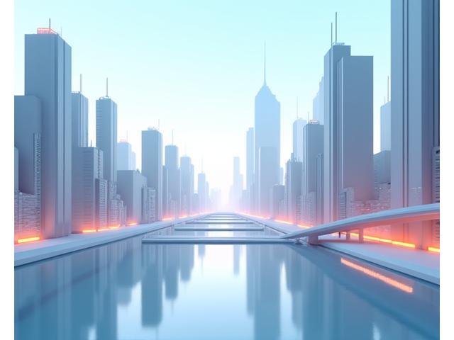 Interactive 3D model of a futuristic city skyline, showcasing scroll-triggered animations and real-time shadows, representing cutting-edge web design.