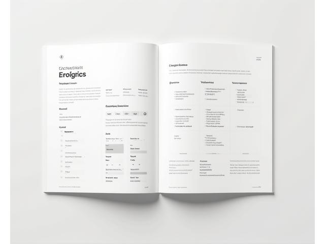 An open brand guidelines document displaying sections like logo usage, color palette specifications, typography rules, and imagery style, emphasizing consistency.