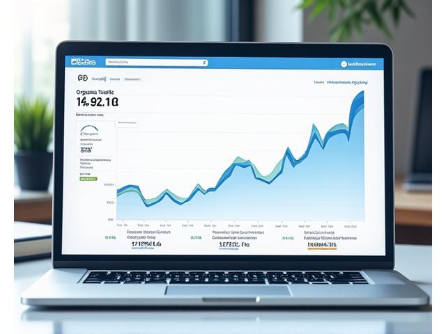 An SEO performance dashboard showing organic traffic growth, keyword rankings, and content engagement metrics.