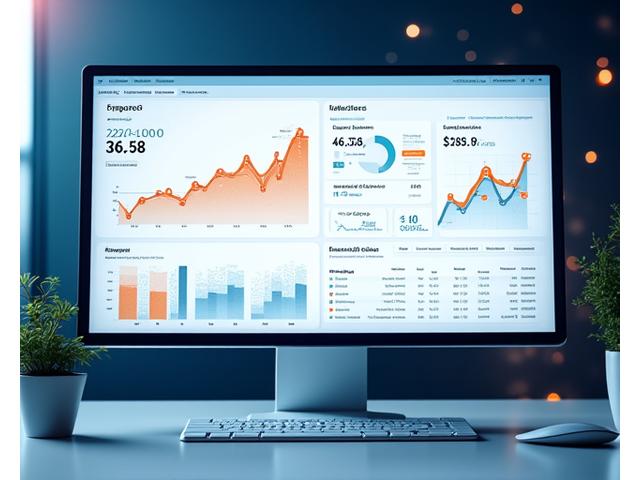 A dashboard displaying e-commerce analytics, SEO statistics, email marketing campaign performance, and social media engagement metrics, on a split screen with clean data visualizations and graphs. It indicates growth and optimization.
