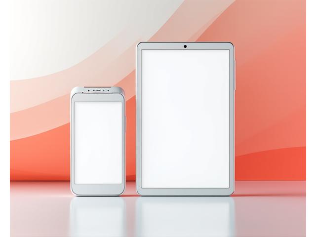 A sleek smartphone and a tablet vertically aligned, displaying a beautifully rendered e-commerce website with large touch-friendly buttons, clear product images, and a simplified navigation, showcasing responsive design. The background has subtle, abstract geometric patterns matching brand colors.