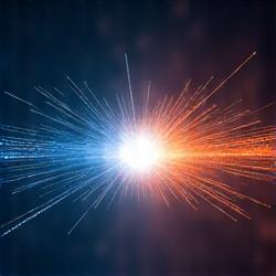 A dynamic visual representing increased brand recognition, with a glowing company logo at the center of interconnecting lines of influence.