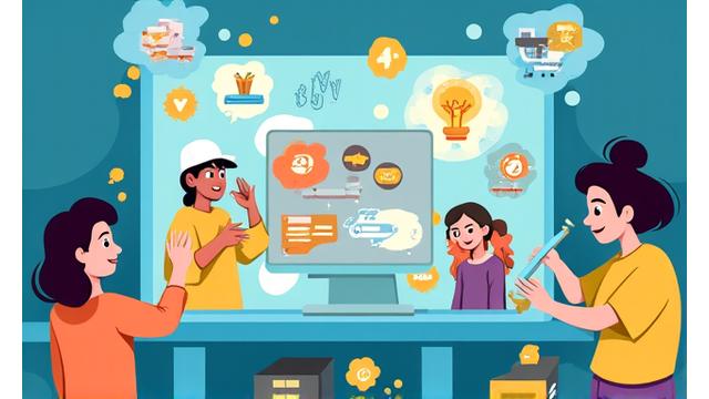 A scene from an educational animation, depicting an interactive learning module with cheerful characters and engaging transitions.