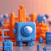 Blender 3D software logo surrounded by various 3D modeling tools and wireframes.