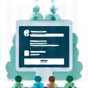 Icon representing web accessibility with a person and a cursor.