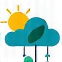 Icon representing green hosting with a cloud connected to a leaf.