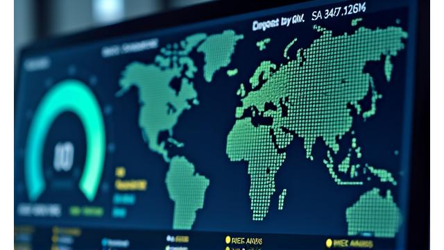 Infographic showing digital environmental impact metrics, graphs, and a world map with energy flows.