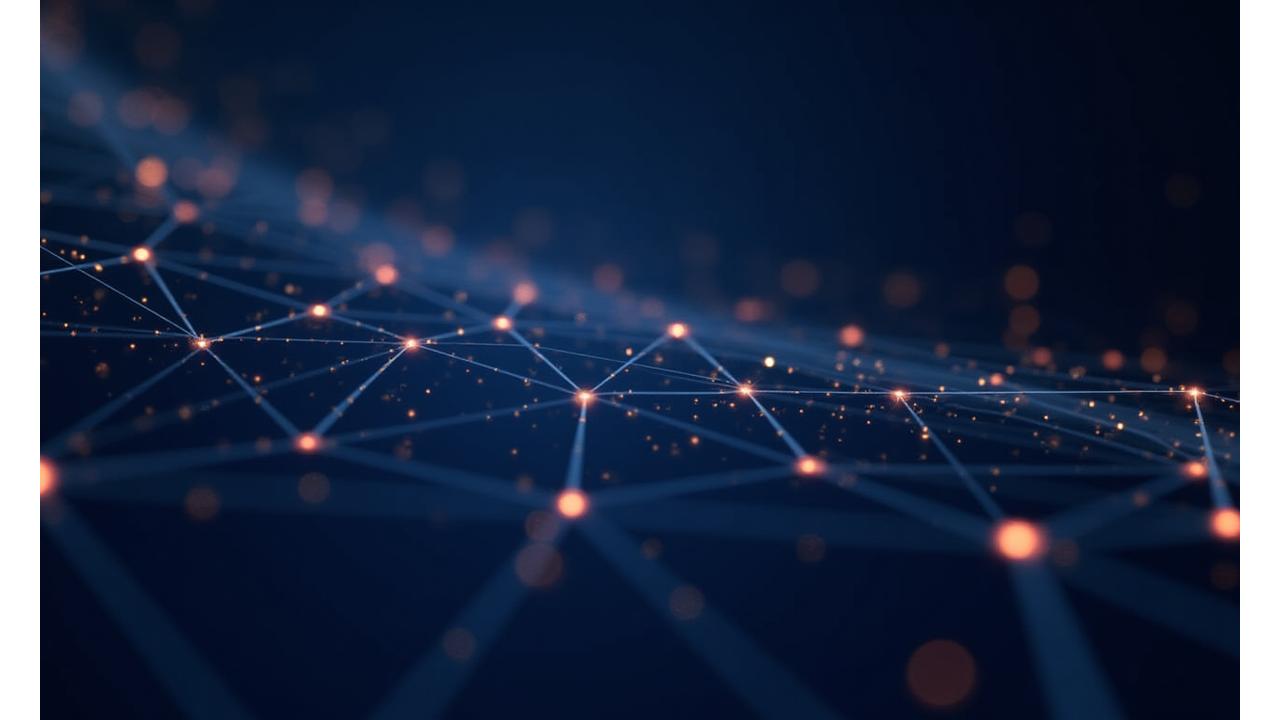 Abstract representation of legal framework and digital security with interconnected nodes and glowing lines