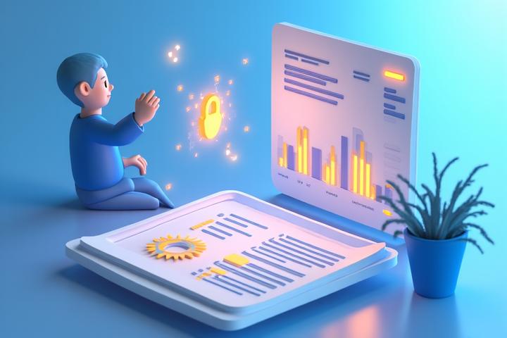 Illustration of a user experience audit report with charts and recommendations
