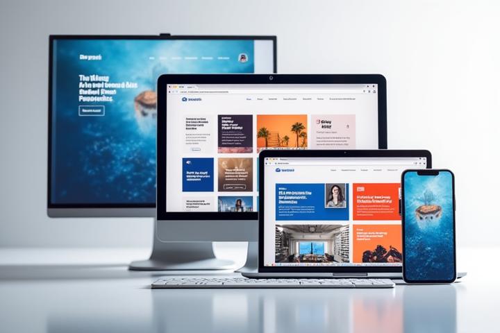 Collection of diverse user interface designs on various devices: desktop, tablet, and mobile